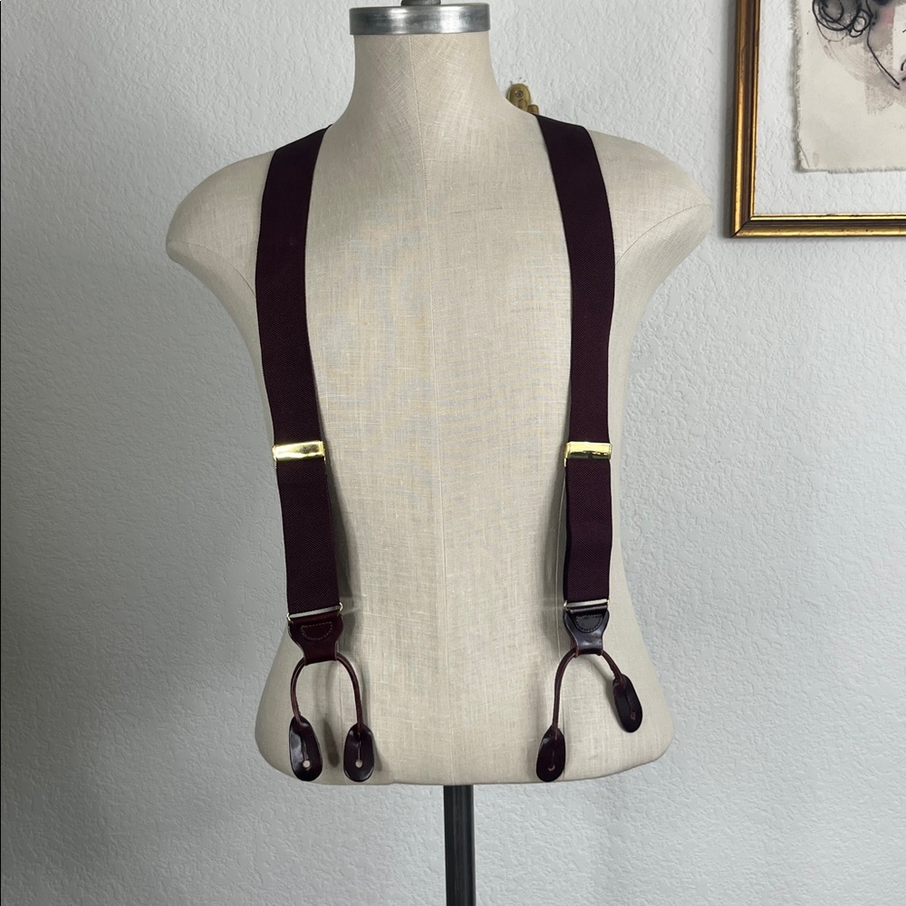 Trafalgar Men's Burgundy Y Back Suspenders Classic Leather Trim
